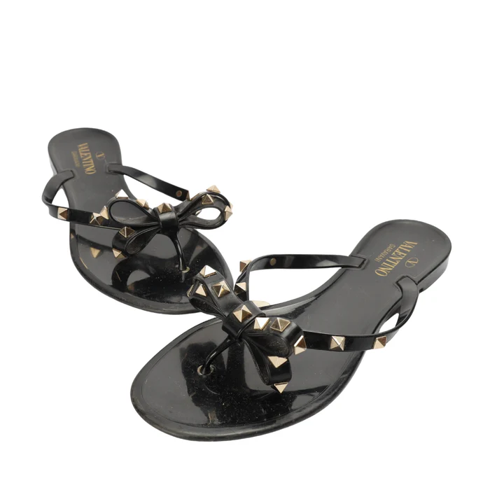 Valentino Garavani Black Rockstud Rubber Flats