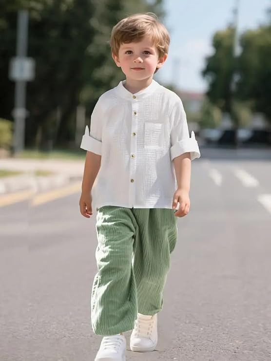 Bold N Elegant Boys Cotton Linen Muslin Solid Shirt and Pants Clothing Set| Stylish Shirt Pants Coord Set