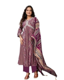 Silk Blend Embroidered Calf Length Anarkali Kurta with Pant and Dupatta