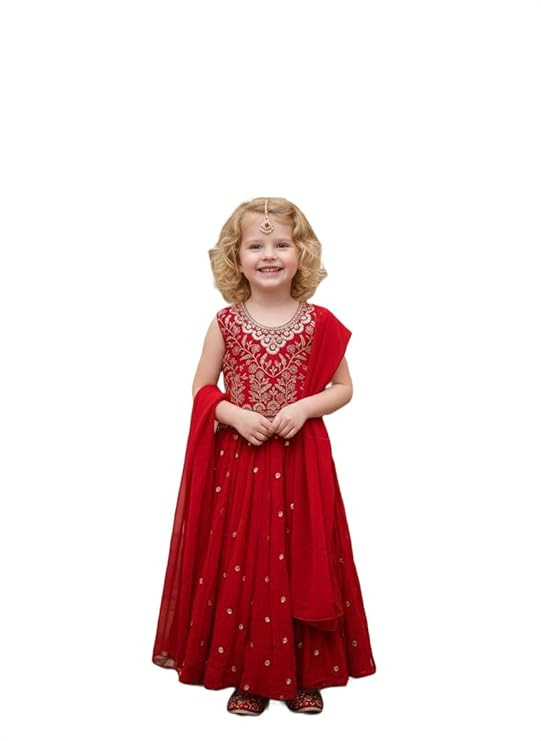 A.T.U.N. (ALL THINGS UBER NICE) Girls Zardozi Thread Embroidered Crinkled Lehenga Choli Set with Dupatta | Designer 3 Piece Festive Ethnic Outfit with Padded Top & Unstitched Sleeves