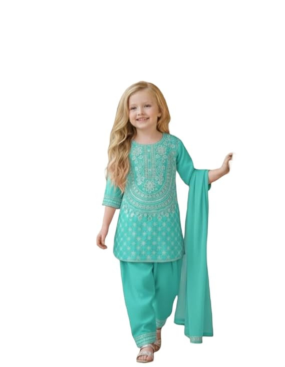 A.T.U.N. (ALL THINGS UBER NICE) Girls Designer Embroidered Salwar Suit with Dupatta | Elegant 3 Piece Traditional Ethnic Outfit for Weddings Festivals & Special Occasions