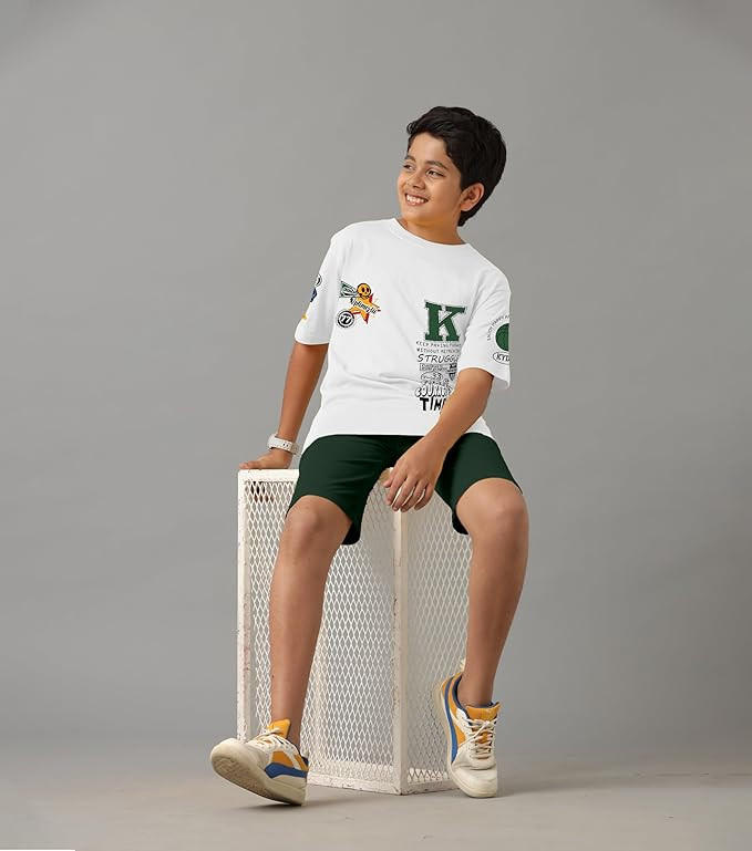 KYDA KIDS® Boys 100% Pure Cotton Premium Printed T-Shirt & Shorts Clothing Set | Soft Breathable Summer Wear | Stylish Casual Co-Ord Set for Boys