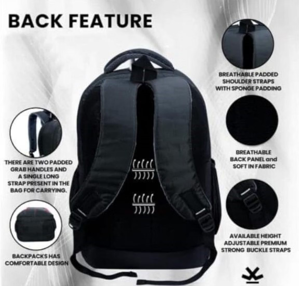 45 Ltrs Polyester Backpack *For Men ( Black )