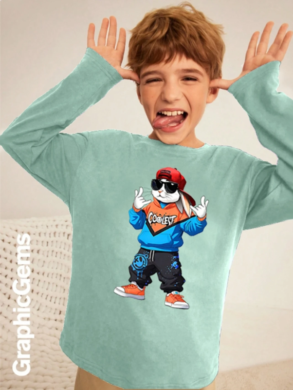 Boys Graphic Print Pure Cotton Regular T Shirt (Light Green, Pack of 1)