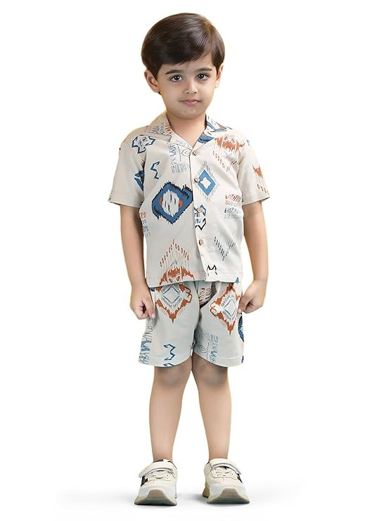 POLKA TOTS 100% Cotton Half Sleeve Shirt and Shorts Combo for Boys | Co-Ord Set for Kids | Summer Wear Dress for Toddlers | Breathable & Skin-Friendly Boys Clothes | Trendy Summer Outfit & Beach Wear