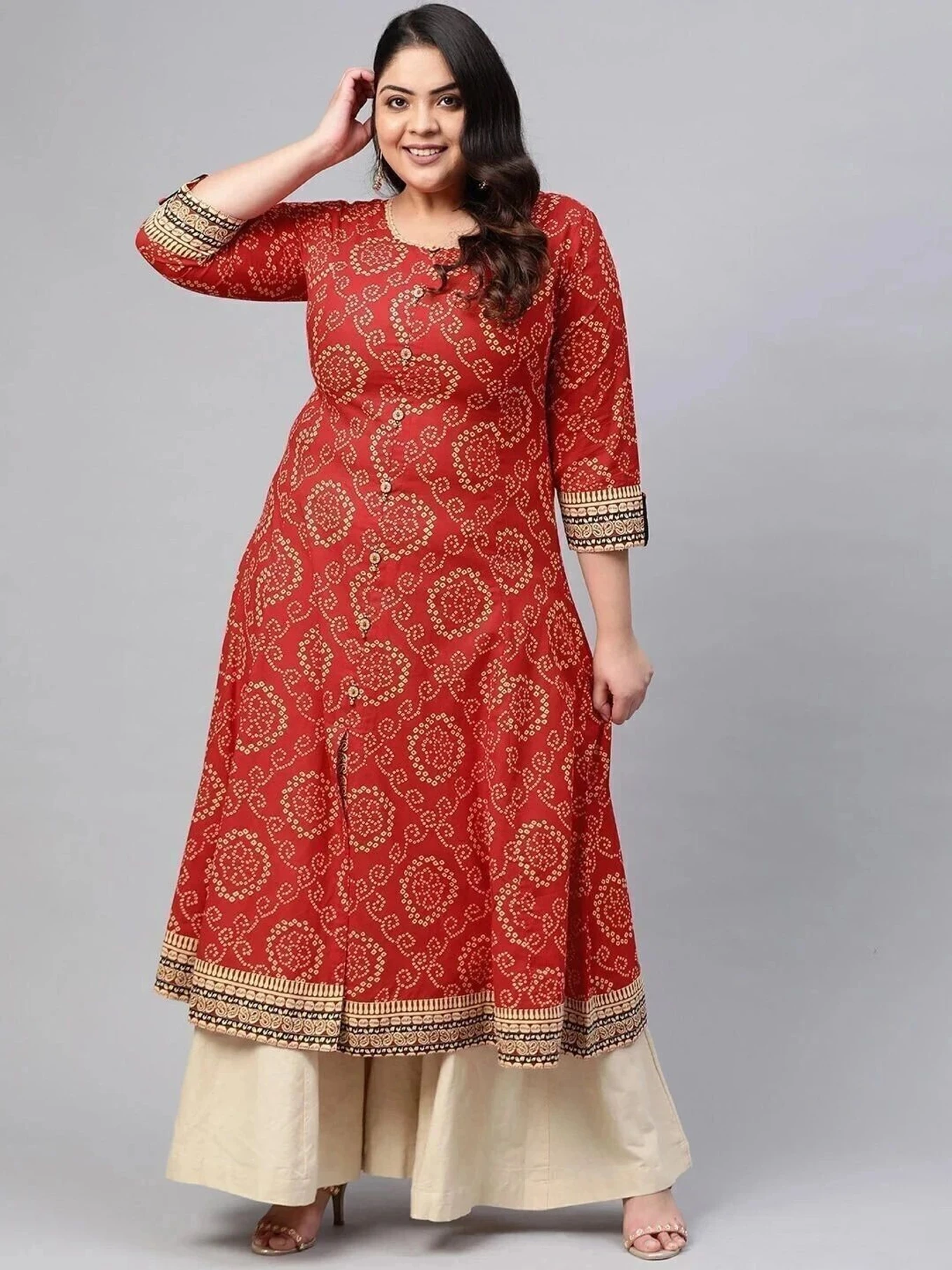 Women Printed Pure Cotton Anarkali Kurta (Red)
