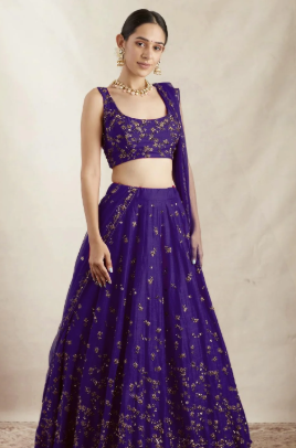 Women’s Art Silk Lehenga Choli with Sequins Embroidery Work & Unstitched Blouse with Net Dupatta