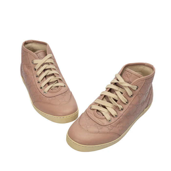 Gucci Pink Guccissima Lace High Top Sneakers