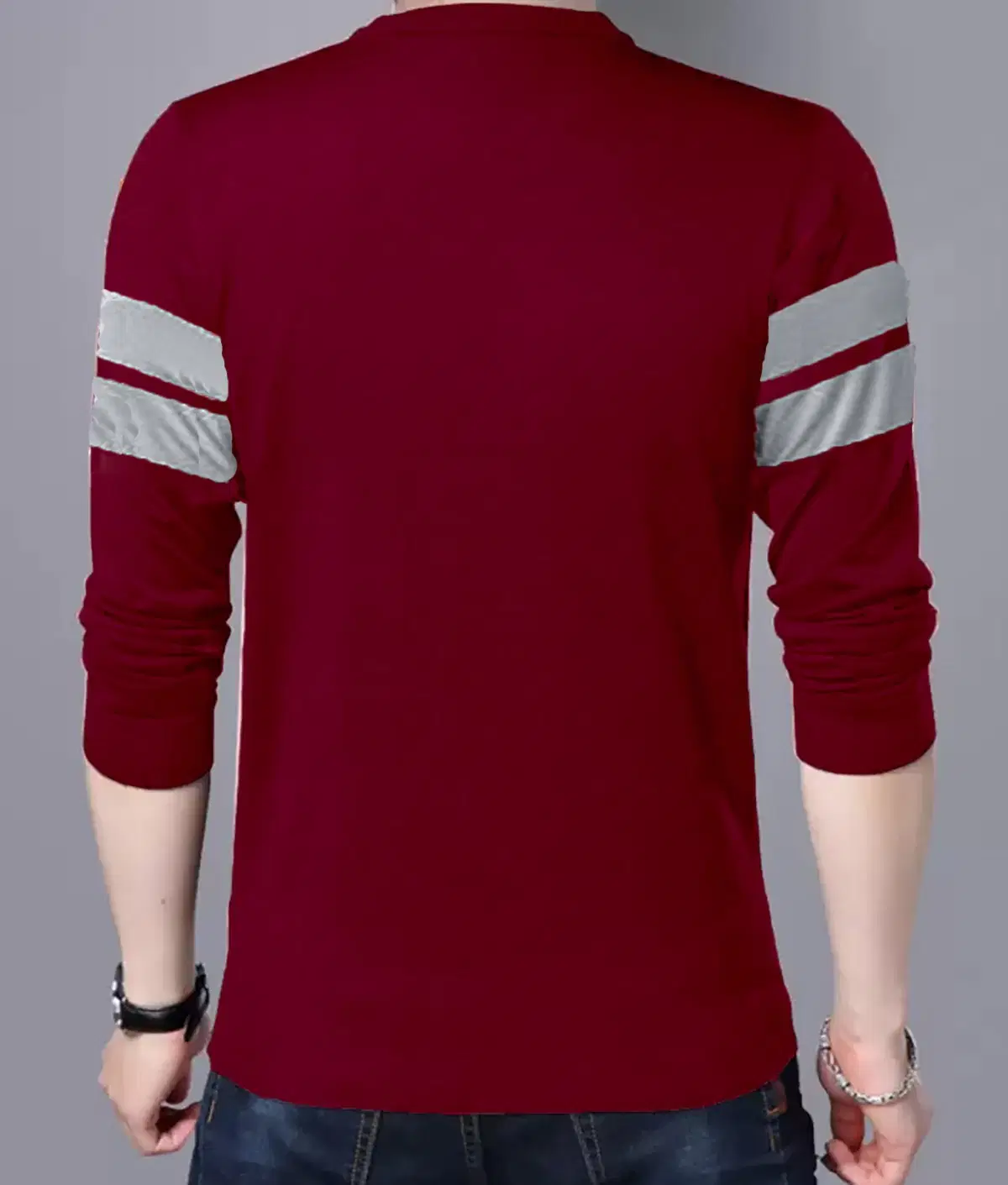Men Cotton Blend Regular Fit Striped T-Shirt ( Maroon )