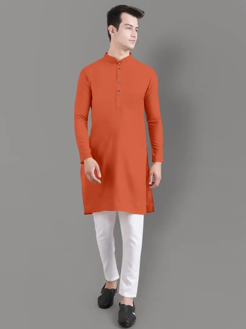 Elegant Cotton Blend Kurta and Pyjama Set for Men Orange