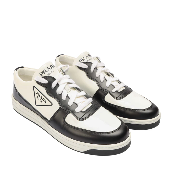 Prada B&W Downtown Leather Sneakers