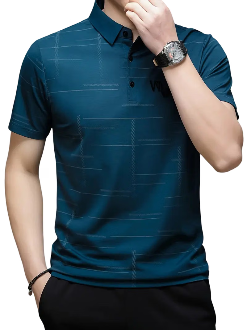 Men Cotton Regular Fit Printed Polo T Shirt ( Blue )